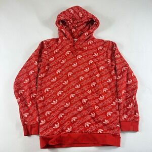 Adidas All Over Trefoil Logo Hoodie Red White Sweatshirt Mens Small